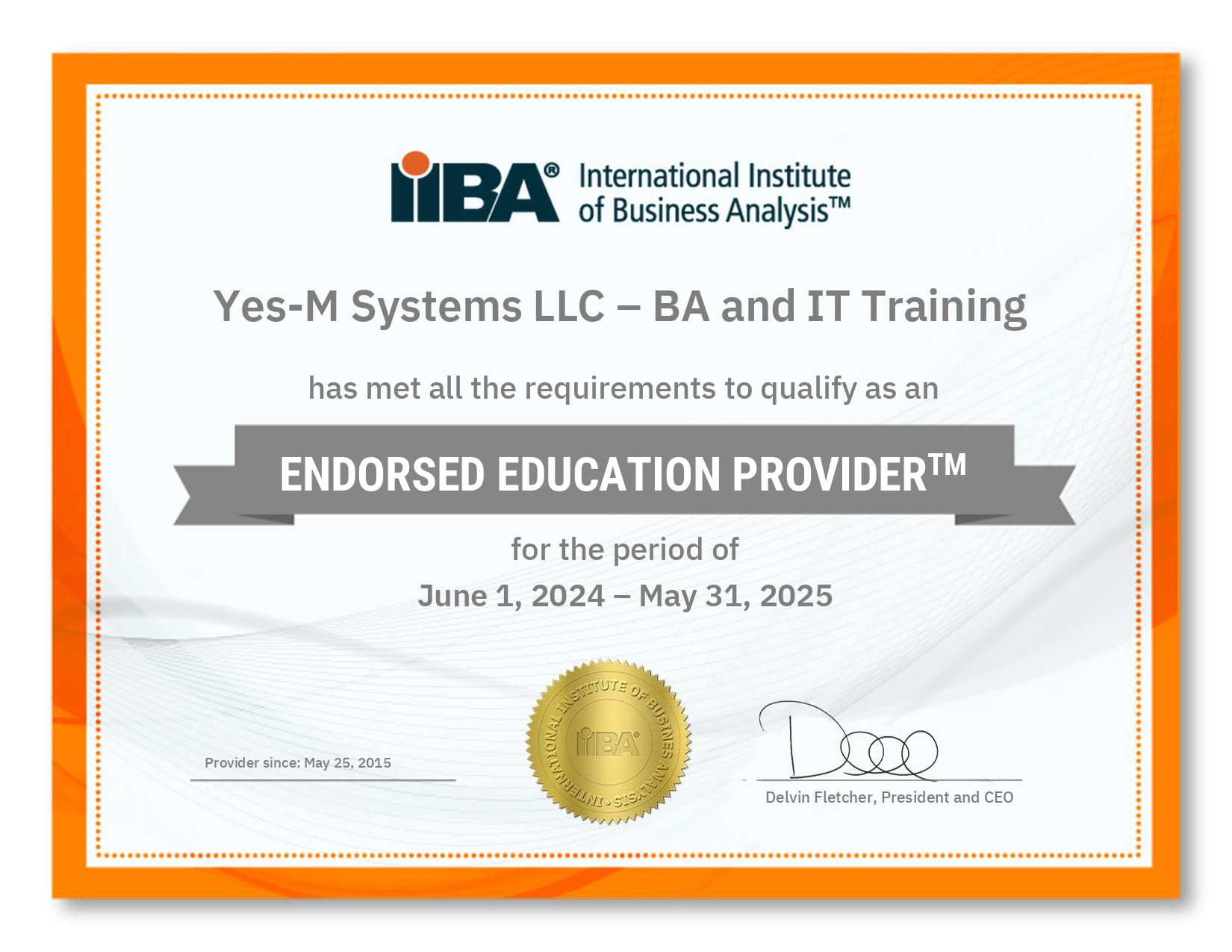 Yes-M Systems LLC - BA and IT Training - EEP Certificate 2024-2025