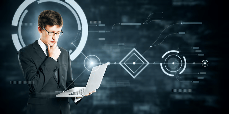 attractive-young-eueopean-businessman-using-laptop-abstract-blurry-background-with-digital-business-interface-technology-information-ai-innovation-concept_670147-106170